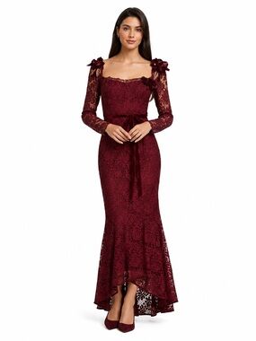 Muse Burgundy Lace Long-Sleeve Mermaid Gown